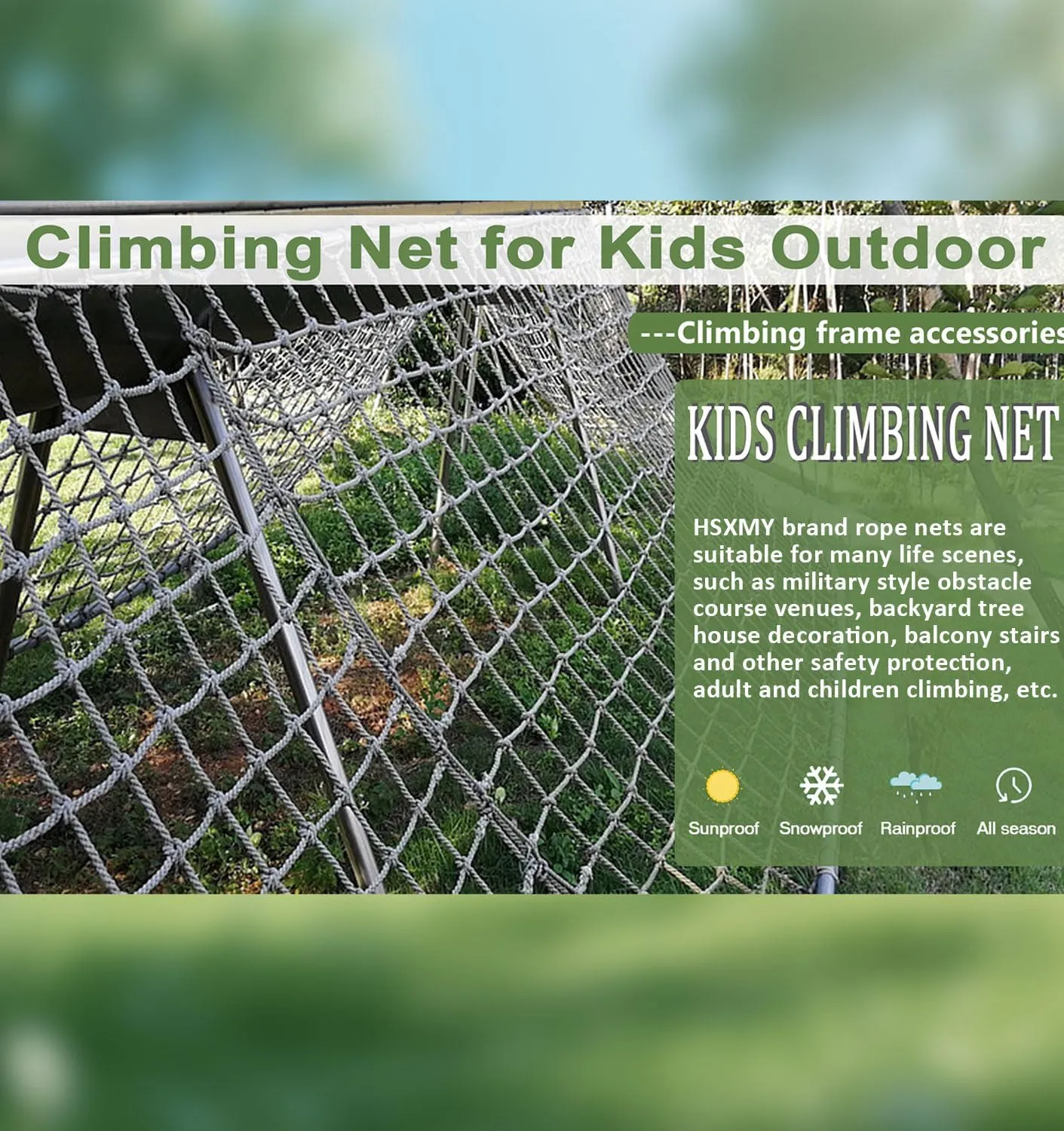 Climbing Net - Climbing Cargo Net for Outdoor, Backyard Playground Climbing Frame Net, Durable Polyamide Rope Ladder for Balcony Railing Protection, Military Style Obstacle Course.,1.5m*1m
