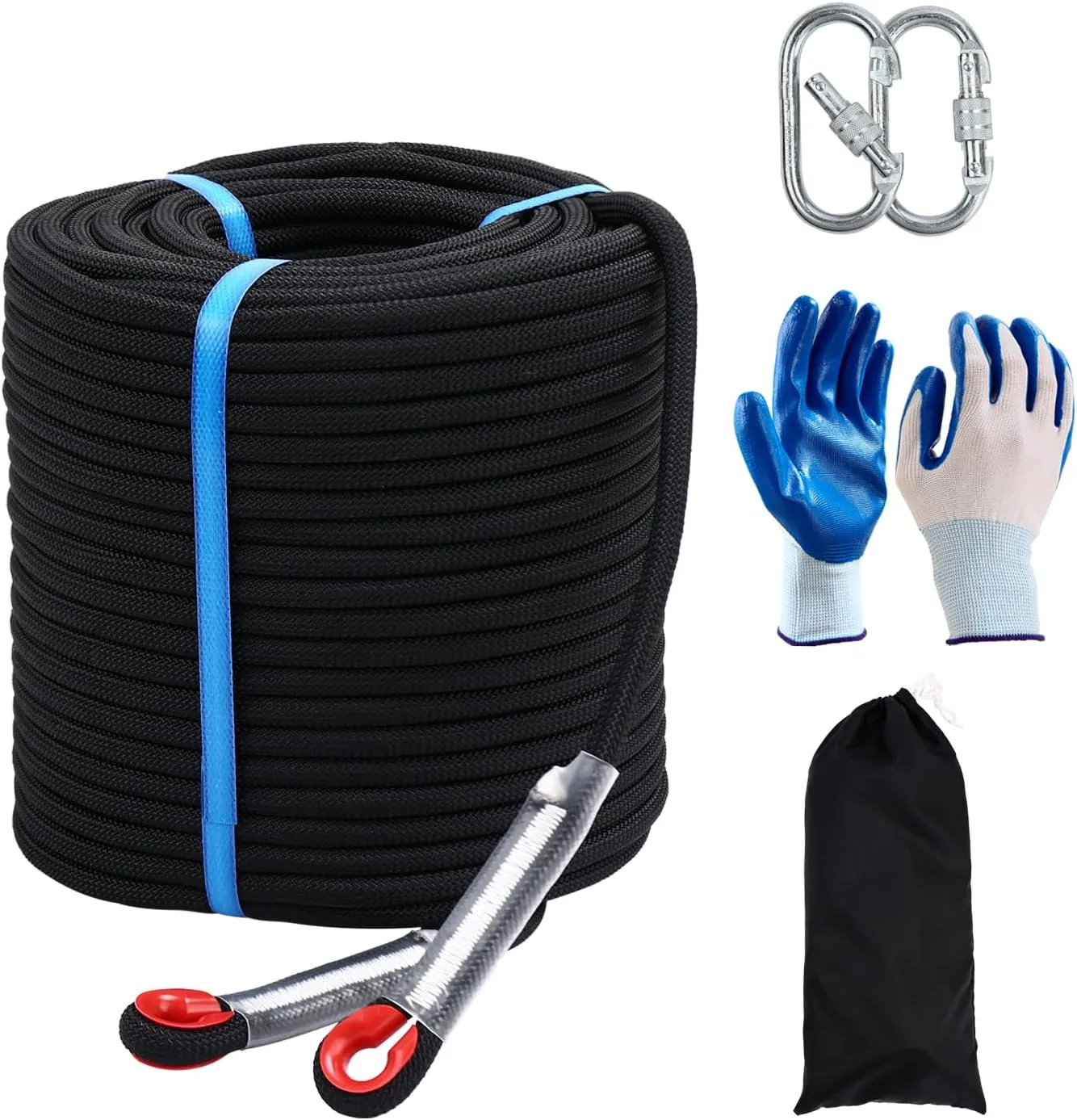 Climbing Rope 10mm 246Ft (75m) Static Climbing Rope Outdoor Rock Climbing Rope Braided Polyester Static Rock Climbing Rope High Strength Outdoor Rope for Rappelling Rescue Rope Black
