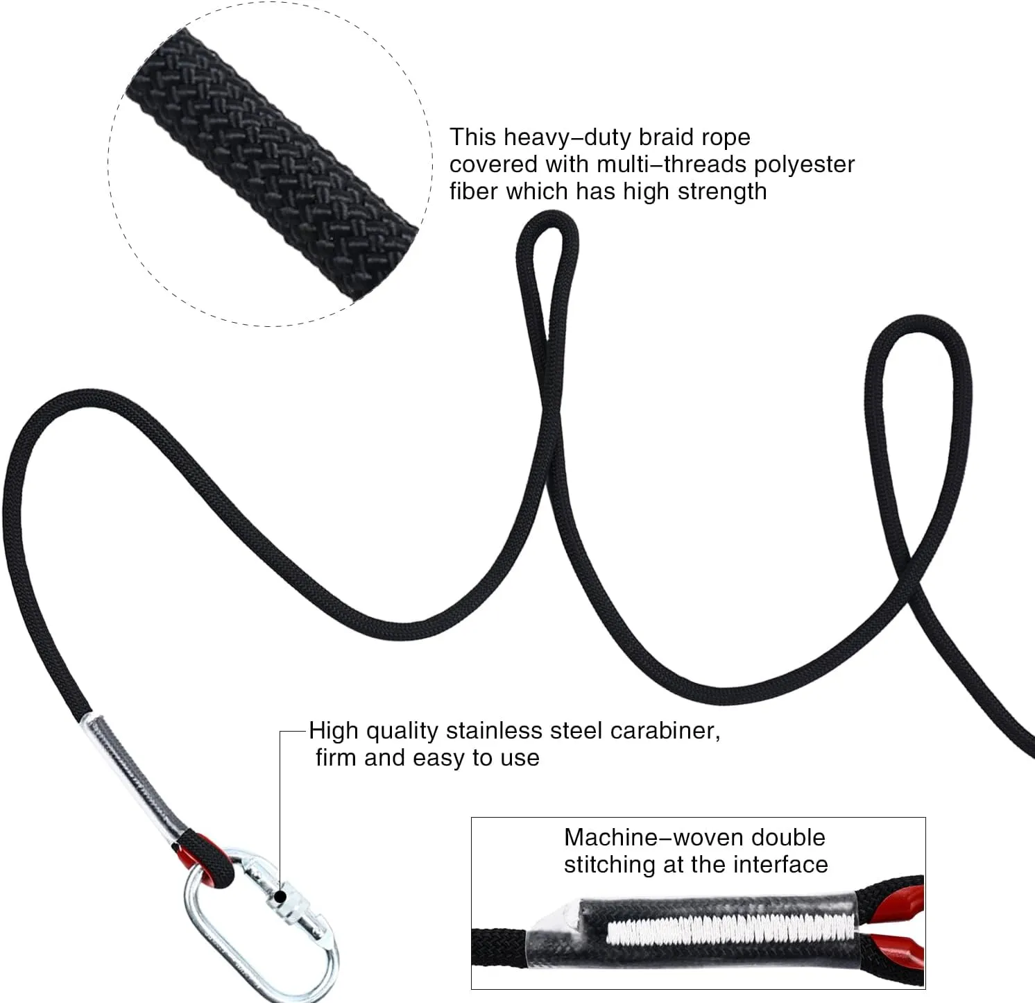 Climbing Rope 10mm 246Ft (75m) Static Climbing Rope Outdoor Rock Climbing Rope Braided Polyester Static Rock Climbing Rope High Strength Outdoor Rope for Rappelling Rescue Rope Black