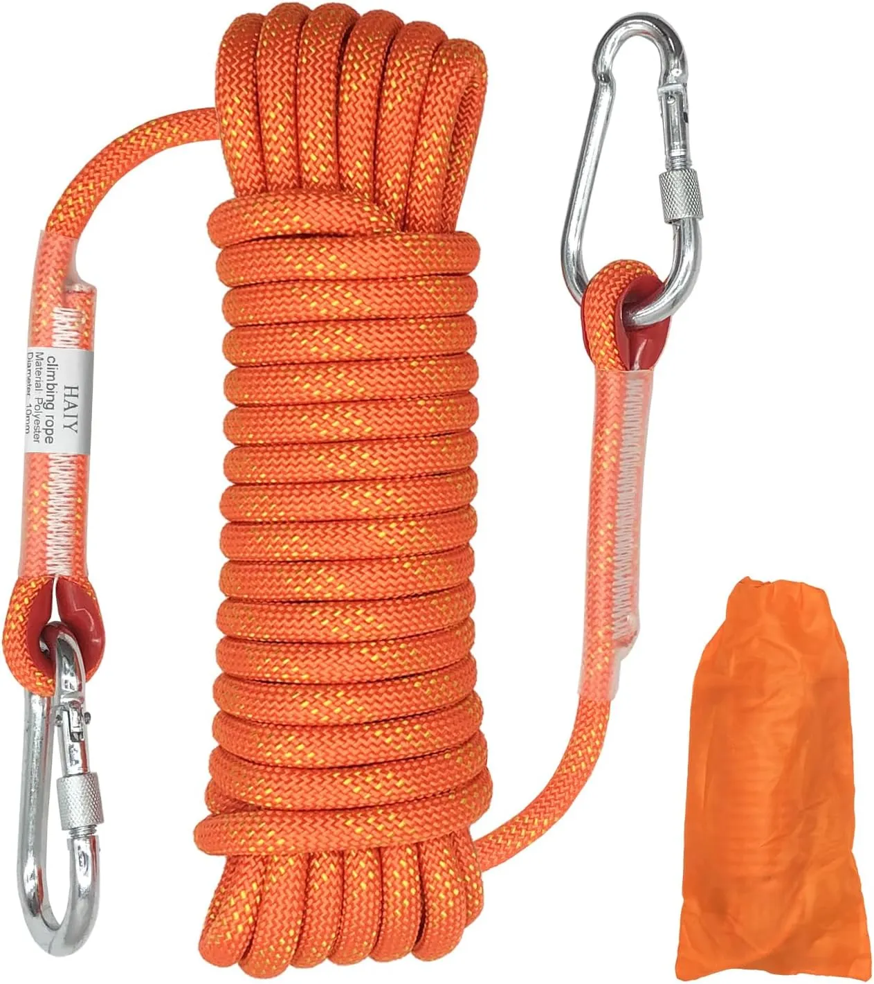 Climbing Rope, 10mm Static Rock Climbing Cord, High Strength Rope, Safety Rope for Escape, Fire Rescue, Dock Anchor, Ice Climbing (Orange, 32ft)