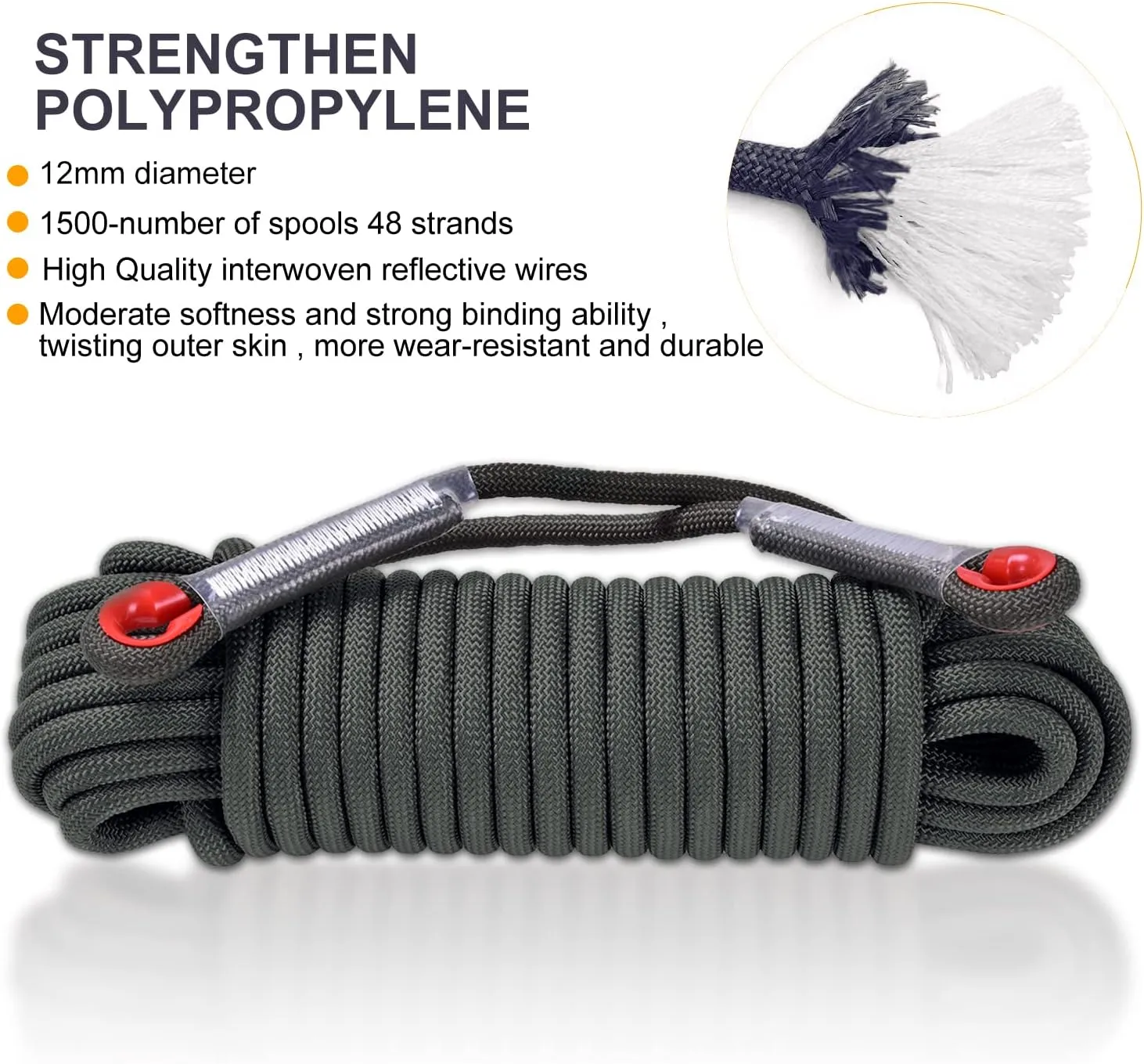 Climbing Rope, 12 mm Static Climbing Rope, 32FT(10M) 65FT(20M) 100FT(30M) 164FT(50M) Outdoor Rock Climbing Rope, Escape Rope, Rappelling Rope, Fire Rescue Parachute Rope