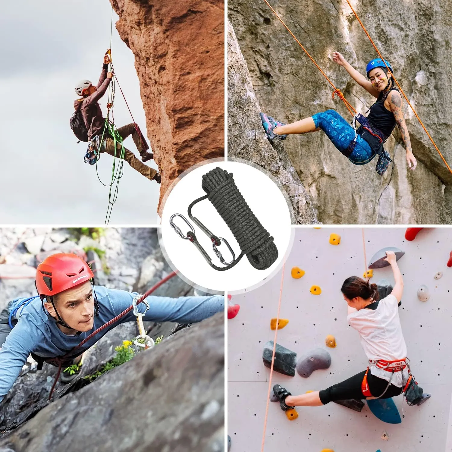 Climbing Rope, 12 mm Static Climbing Rope, 32FT(10M) 65FT(20M) 100FT(30M) 164FT(50M) Outdoor Rock Climbing Rope, Escape Rope, Rappelling Rope, Fire Rescue Parachute Rope