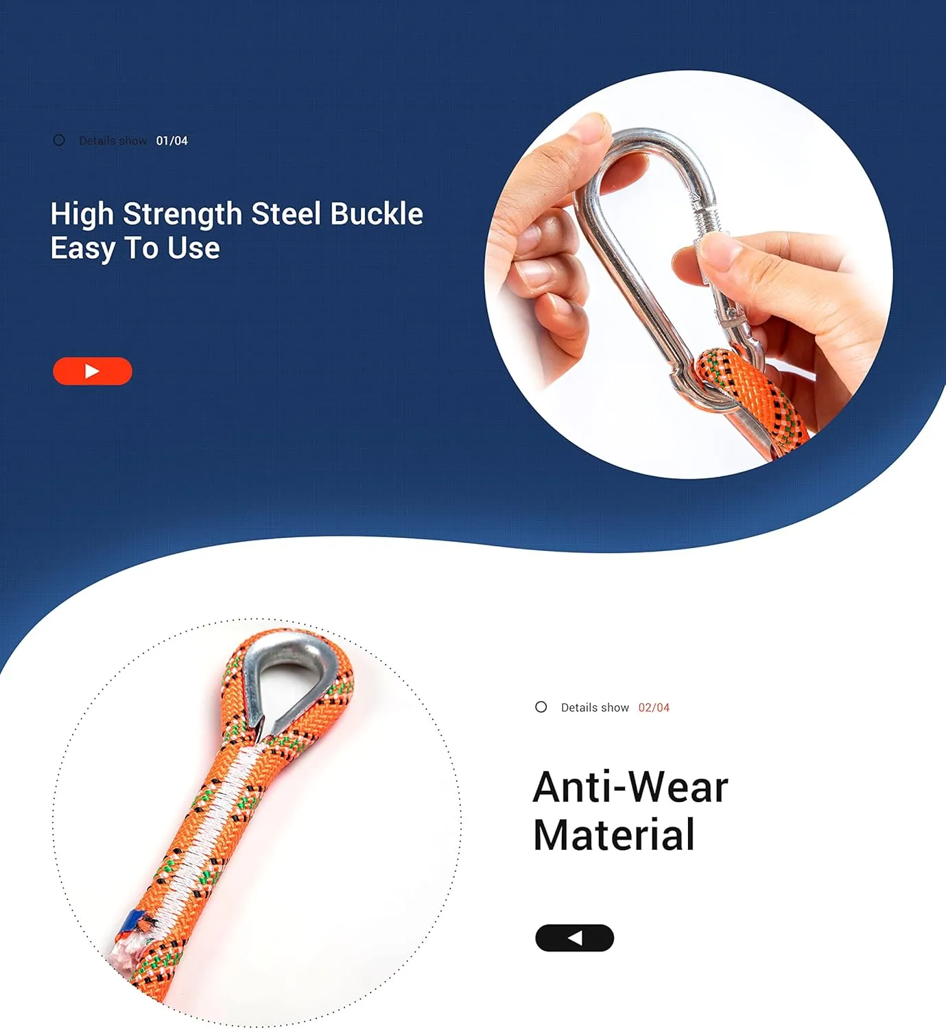 Climbing Rope, Dynamic Rock Climbing Rope, Braided Polyester Arborist Rigging Rope, Escape Equipment in 32ft/64ft/96ft/160ft/230ft/500ft/985ft with Carry Bag