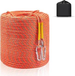 Climbing Rope, Dynamic Rock Climbing Rope, Braided Polyester Arborist Rigging Rope, Escape Equipment in 32ft/64ft/96ft/160ft/230ft/500ft/985ft with Carry Bag