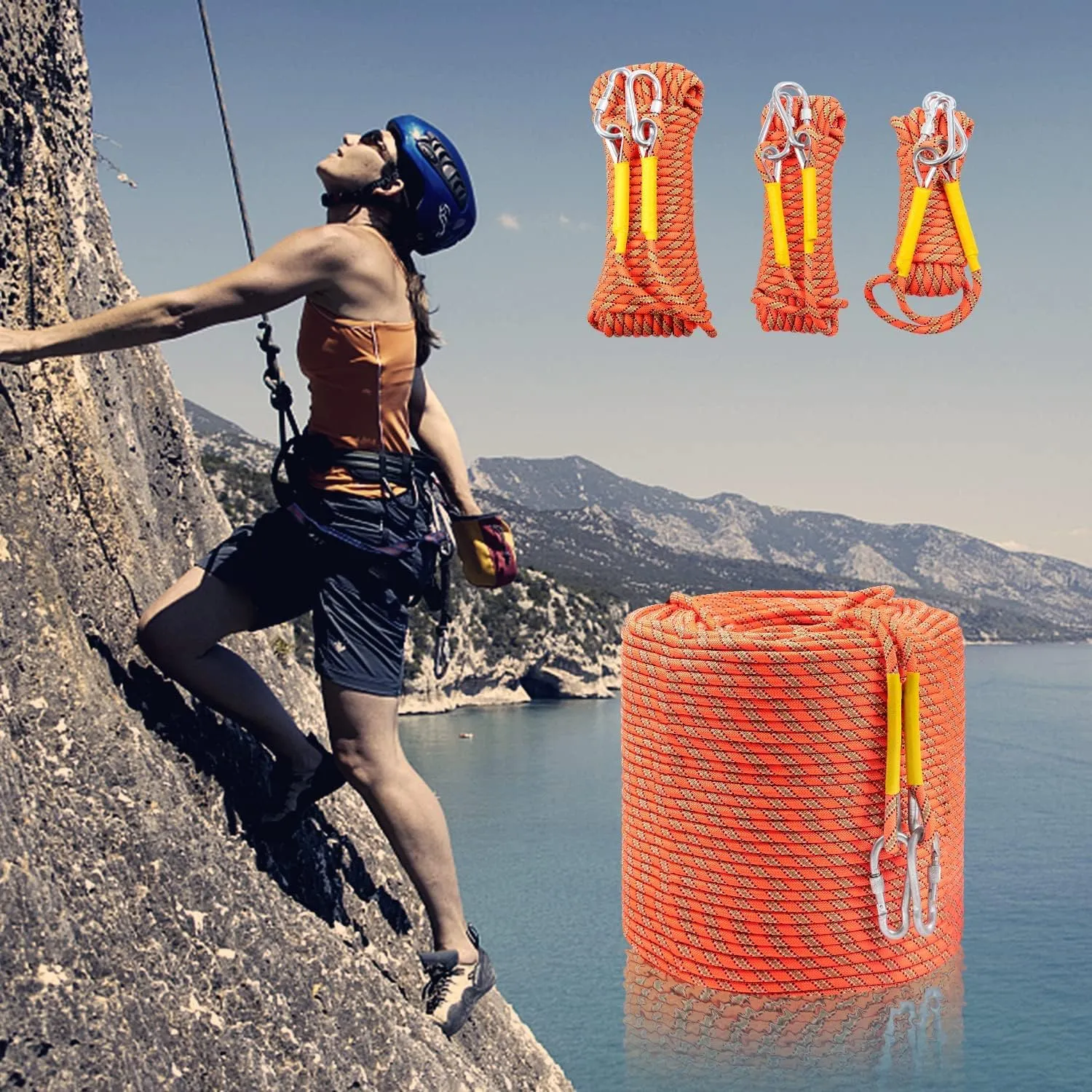 Climbing Rope, Dynamic Rock Climbing Rope, Braided Polyester Arborist Rigging Rope, Escape Equipment in 32ft/64ft/96ft/160ft/230ft/500ft/985ft with Carry Bag