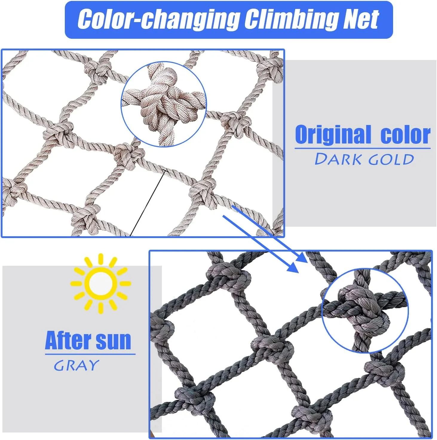 Climbing Rope Net for Kids Safety Protective Net Heavy Duty Rope Cargo Net Outdoor Playground Climbing Net Railing Net Decor,13.1 * 16.4ft