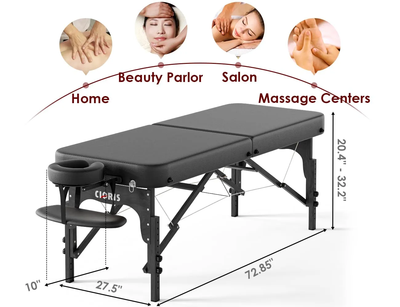CLORIS 84" Professional Massage Table Portable Reinforced Wooden Leg 2 Folding Lightweight Spa Salon Tattoo Massage Bed Height Adjustable Hold Up to 1100LBS with Carrying Bag Black