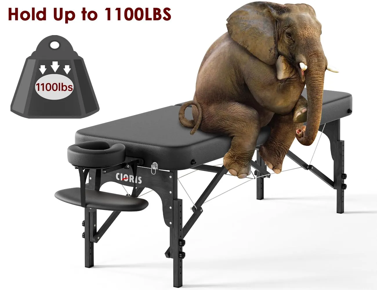 CLORIS 84" Professional Massage Table Portable Reinforced Wooden Leg 2 Folding Lightweight Spa Salon Tattoo Massage Bed Height Adjustable Hold Up to 1100LBS with Carrying Bag Black
