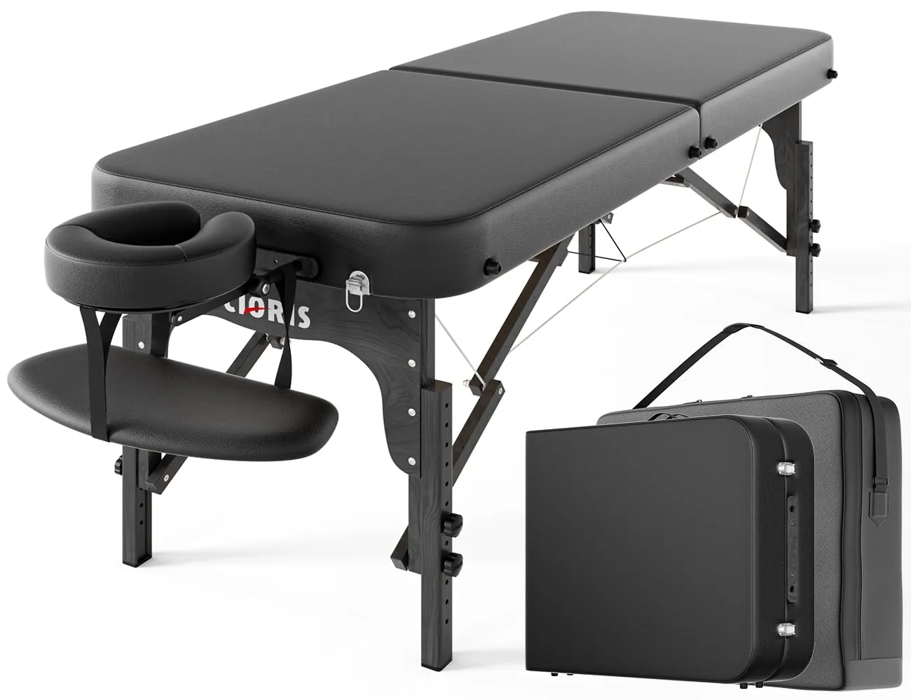 CLORIS 84" Professional Massage Table Portable Reinforced Wooden Leg 2 Folding Lightweight Spa Salon Tattoo Massage Bed Height Adjustable Hold Up to 1100LBS with Carrying Bag Black