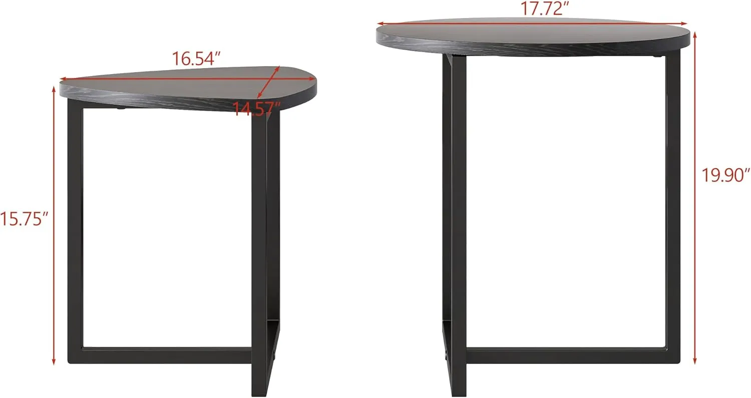 Coffee Table Side Tables End Tables Living Room Set of 2,Round Coffee Table Small Coffee Table Decor for Bedroom,Modern & Sturdy Metal Frame & Wood Top,Easy Assembly,Black Coffee Table