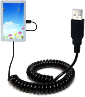 Coiled Power Hot Sync USB Cable Suitable for The iRulu AX101 AX123 AX124 Tablet with Both Data and Charge Features - Uses Gomadic TipExchange Technology
