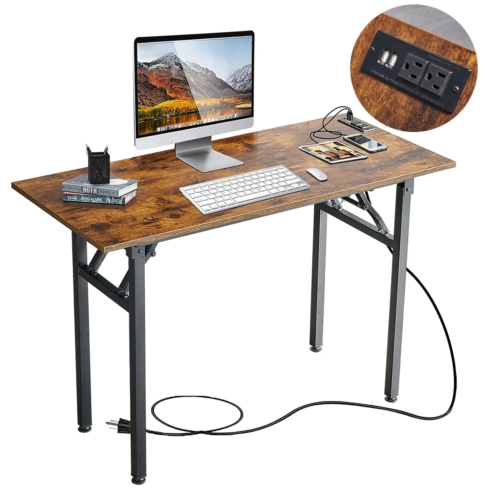 Collapsible Folding Table with Outlet