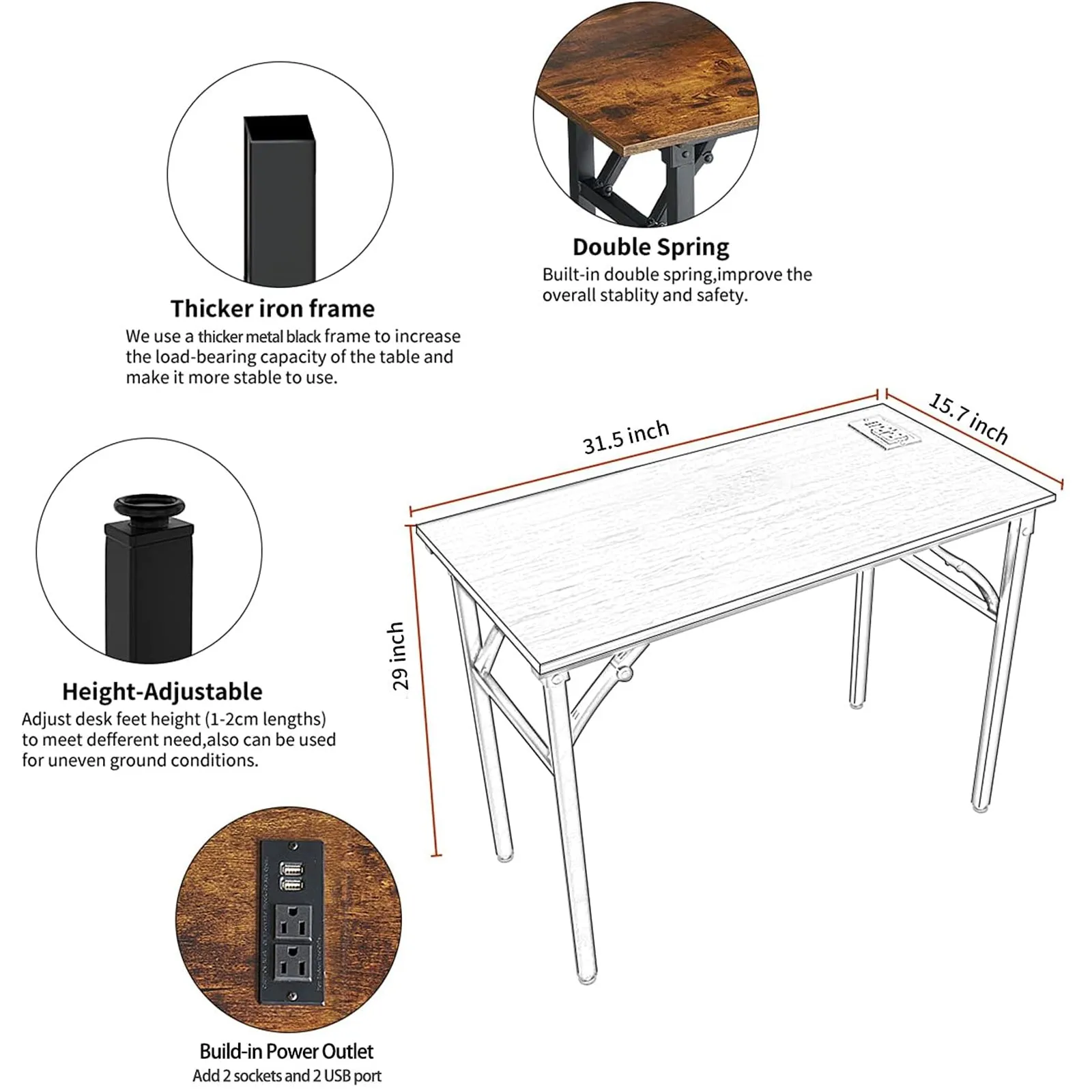 Collapsible Folding Table with Outlet
