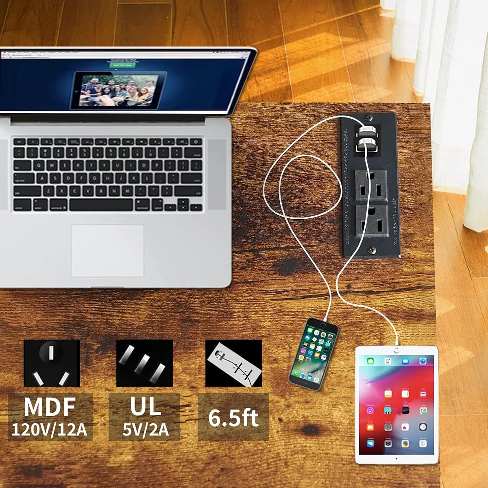Collapsible Folding Table with Outlet