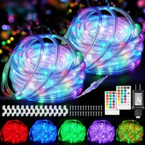 Color Changing Rope Lights Outdoor - 100FT 300 LED Connectable Outdoor String Light with Remote, 18 Colors Waterproof, Twinkle Tube Light for Indoor Bedroom Patio Holiday St. Patrick Decor