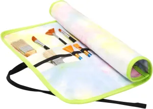 Colored Brush Roll with Canvas Strap - Pencil Case Tie Dye Print 22 Slots - Large Capacity Polyester Pen Organizer for Watercolor Pens or Markers
