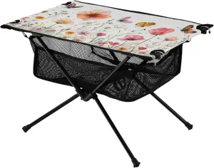 Colorful Botanical Portable Folding Camping Table, Compact Lightweight Beach Table with Carrying Bag for Outdoor Picnics, BBQs, Camp
