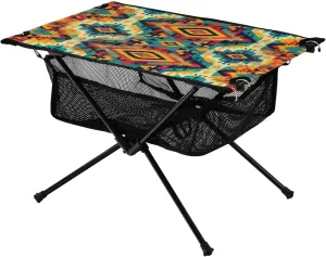 Colorful Ethnic Geometric Portable Folding Camping Table, Compact Lightweight Beach Table with Carrying Bag for Outdoor Picnics, BBQs, Camp