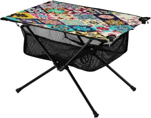 Colorful Geometric Pattern Portable Folding Camping Table, Compact Lightweight Beach Table with Carrying Bag for Outdoor Picnics, BBQs, Camp