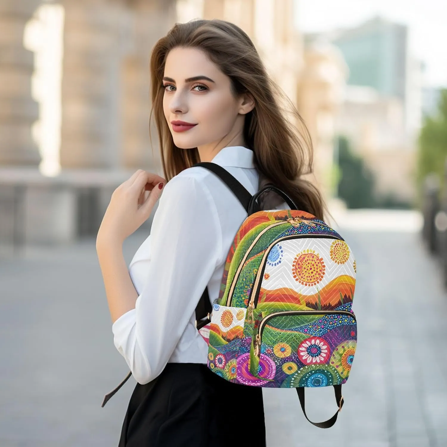 Colorful Hilly Small Backpack Purse for Women Travel Bag Fashion Daypack Back Pack Shoulder Bag 7.5L