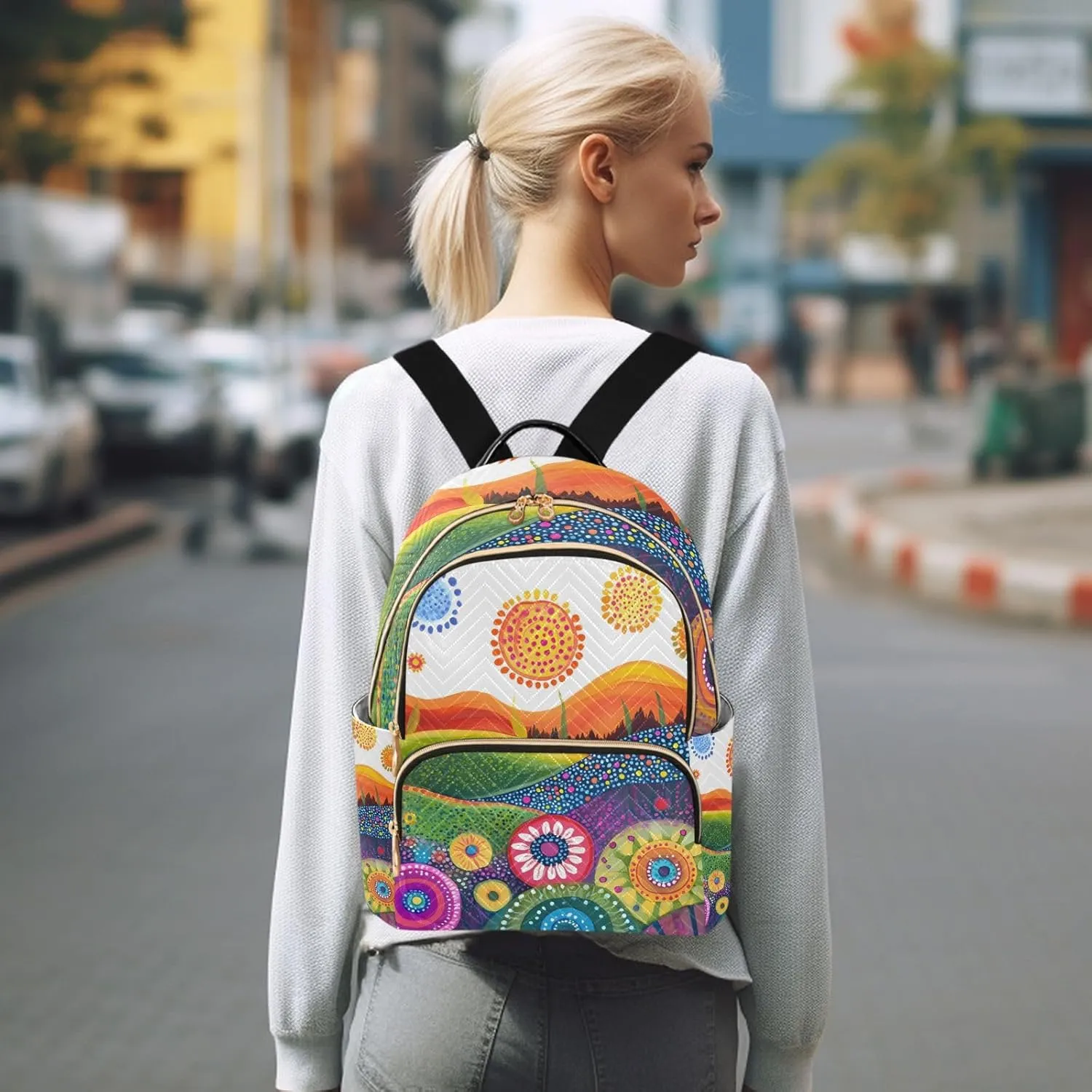 Colorful Hilly Small Backpack Purse for Women Travel Bag Fashion Daypack Back Pack Shoulder Bag 7.5L