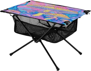Colorful Psychedelic Mushrooms Outdoor Folding Table for Camping, Beach & Picnic – Portable, Easy-to-Carry Camping Side Table with Durable Bag for BBQ, Camp Use
