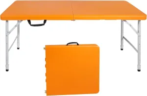 Compact and 4ft Orange Portable Folding Table for Camping, Easy Carry and Waterproof Surface, Lightweight Design