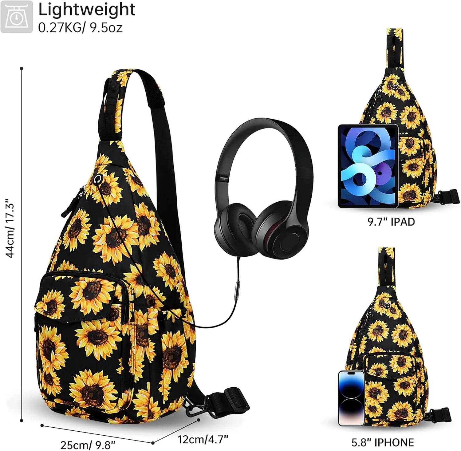 Convertible Sling Backpack Crossbody Chest Bag for Women Men Left and Right Shoulder Purse Water Repellent Gym Daypack