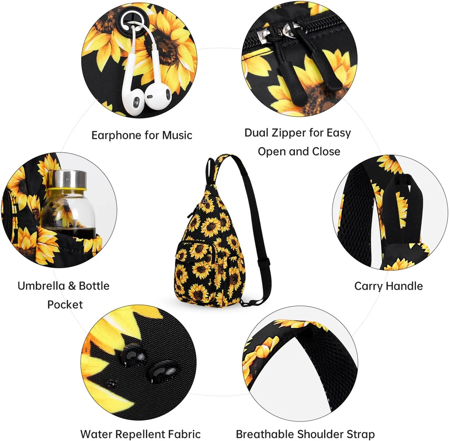Convertible Sling Backpack Crossbody Chest Bag for Women Men Left and Right Shoulder Purse Water Repellent Gym Daypack