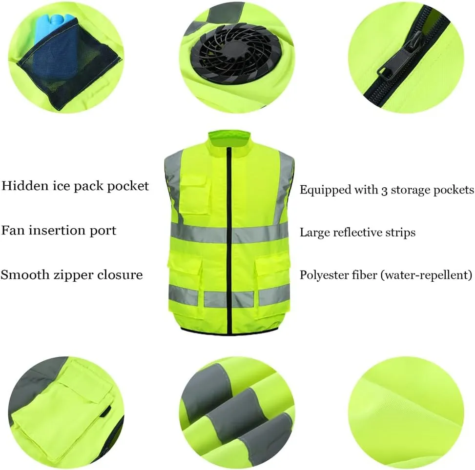 Cooling safety vest for Men Women,Air Conditioned Wearable Fan Cool reflective Strips vest,USB charging,S-3XL
