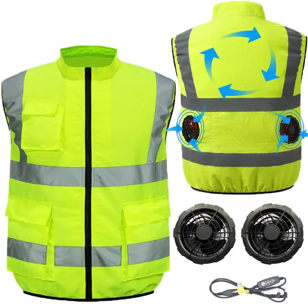 Cooling safety vest for Men Women,Air Conditioned Wearable Fan Cool reflective Strips vest,USB charging,S-3XL
