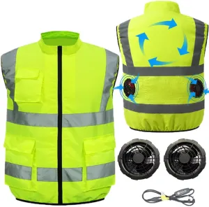 Cooling safety vest for Men Women,Air Conditioned Wearable Fan Cool reflective Strips vest,USB charging,S-3XL