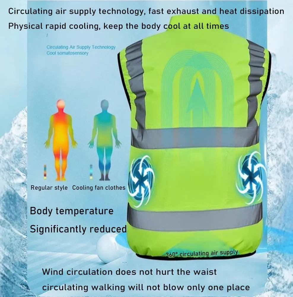 Cooling safety vest for Men Women,Air Conditioned Wearable Fan Cool reflective Strips vest,USB charging,S-3XL