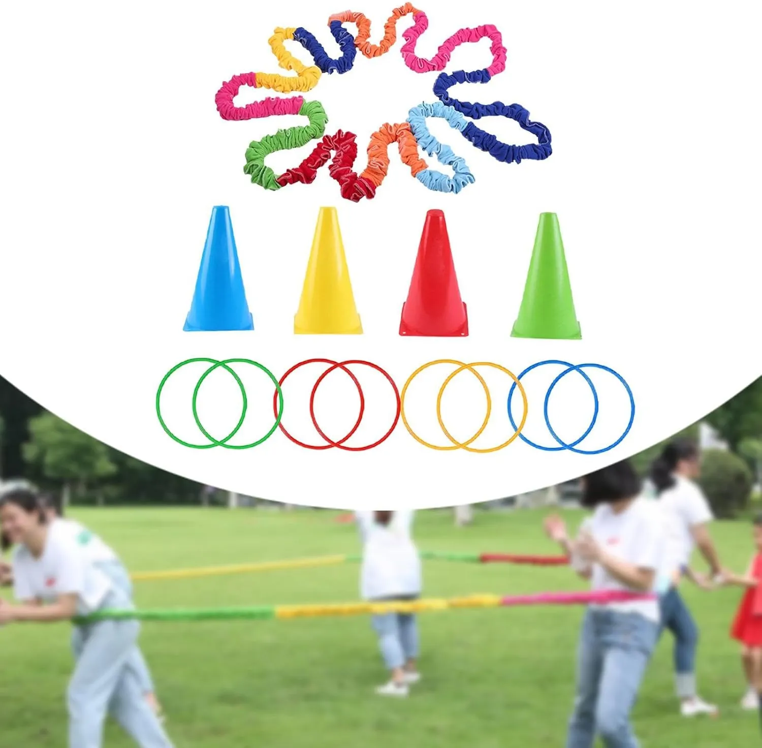 Cooperative Stretch Rope Resistance Band Dynamic Movement Exercise for Teamwork Play, for 4 Persons