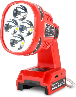 Cordless LED Flashlight for Milwaukee M18 18V Battery, 22W LED Work Light with USB-A&USB-C 2.1A Fast Charging Ports for Jobsite, Car Repairing, Camping, Emergency