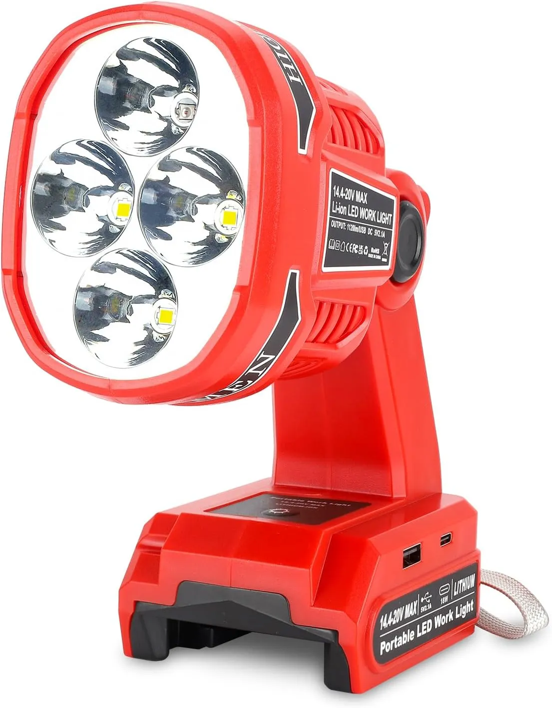 Cordless LED Flashlight for Milwaukee M18 18V Battery, 22W LED Work Light with USB-A&USB-C 2.1A Fast Charging Ports for Jobsite, Car Repairing, Camping, Emergency