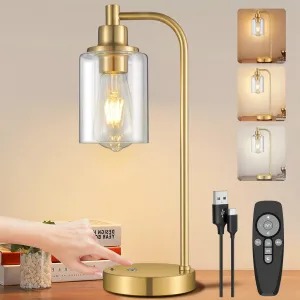 Cordless Table Lamp Rechargeable Gold, 8000mAh Battery Operated Table Lamps with Remote Control, Touch Dimmable Bedside Lamps with Glass Shade, Portable Wireless Lamp for Bedroom, Living Room