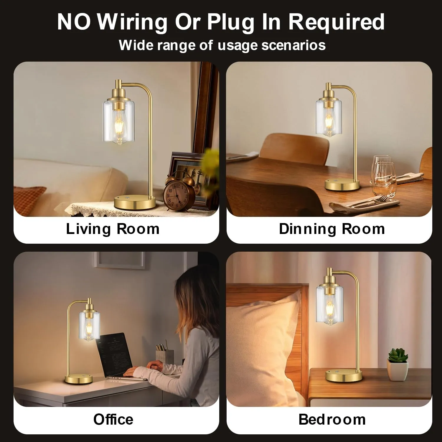 Cordless Table Lamp Rechargeable Gold, 8000mAh Battery Operated Table Lamps with Remote Control, Touch Dimmable Bedside Lamps with Glass Shade, Portable Wireless Lamp for Bedroom, Living Room