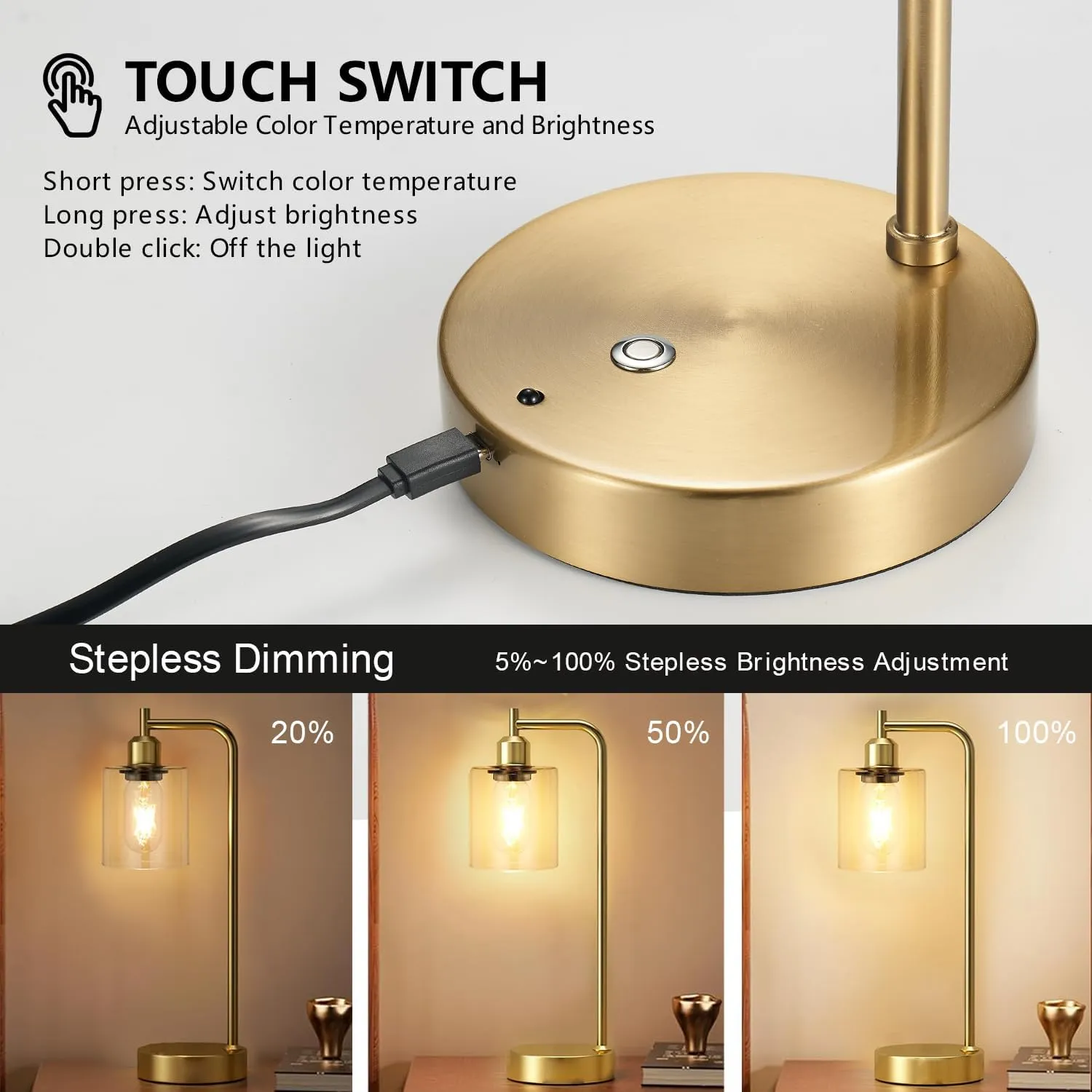 Cordless Table Lamp Rechargeable Gold, 8000mAh Battery Operated Table Lamps with Remote Control, Touch Dimmable Bedside Lamps with Glass Shade, Portable Wireless Lamp for Bedroom, Living Room