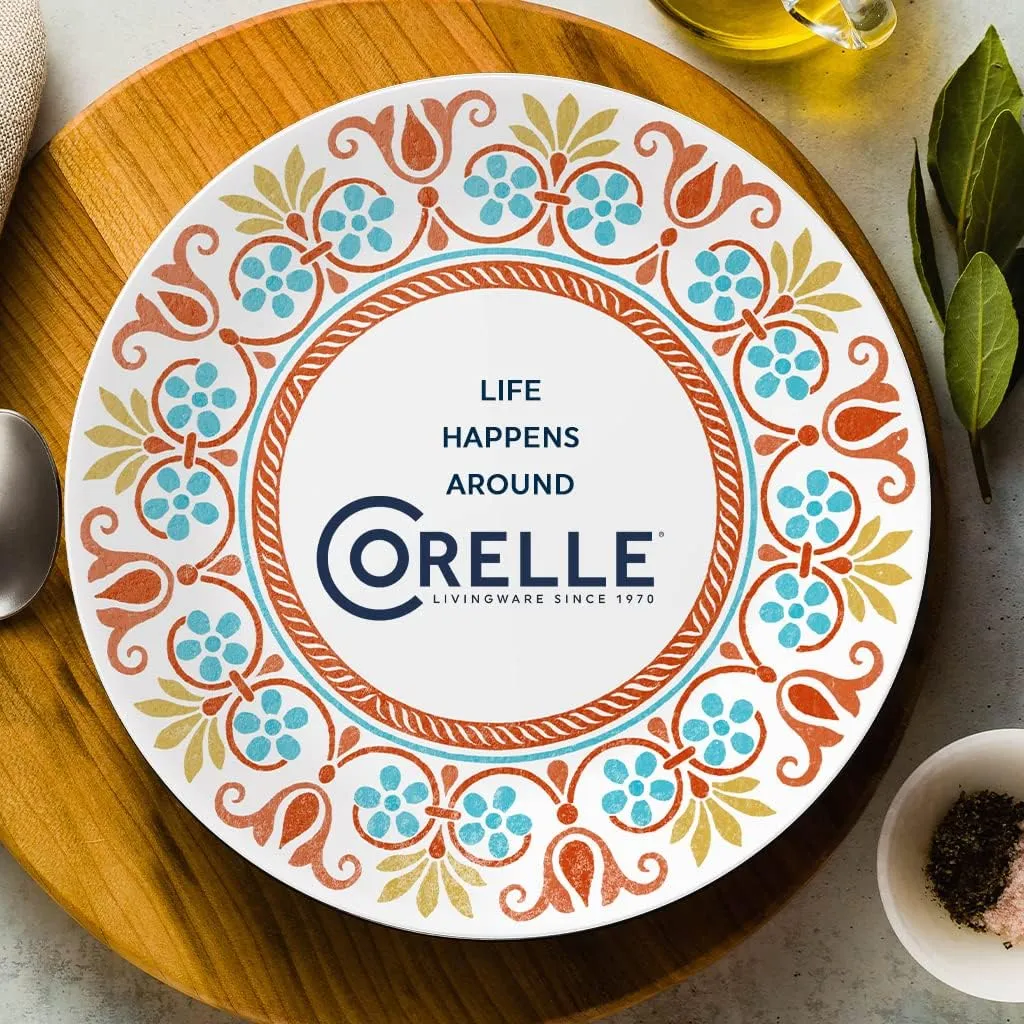 Corelle Vitrelle 10.25" Dinner Plates Set, Triple Layer Glass and Chip Resistant, Lightweight Round Plates, 8-Piece Terracotta Dreams