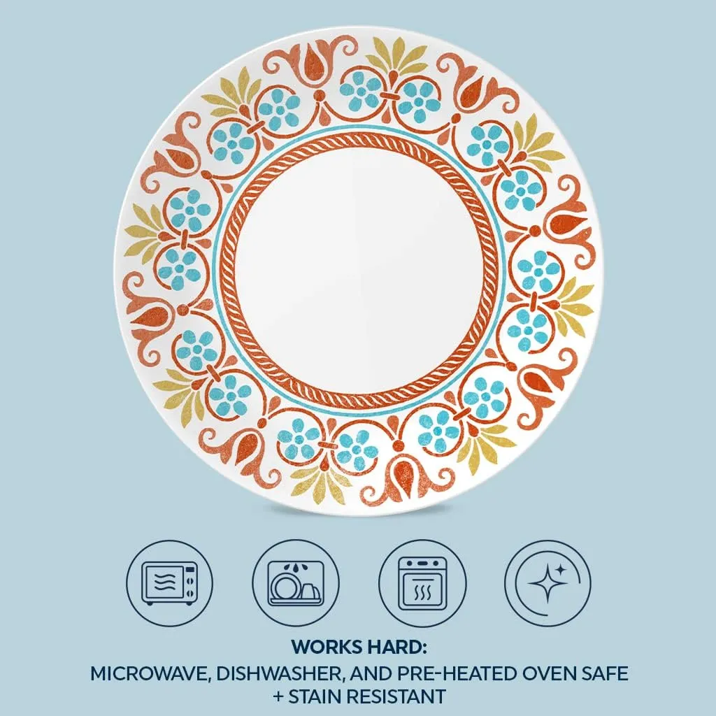 Corelle Vitrelle 10.25" Dinner Plates Set, Triple Layer Glass and Chip Resistant, Lightweight Round Plates, 8-Piece Terracotta Dreams