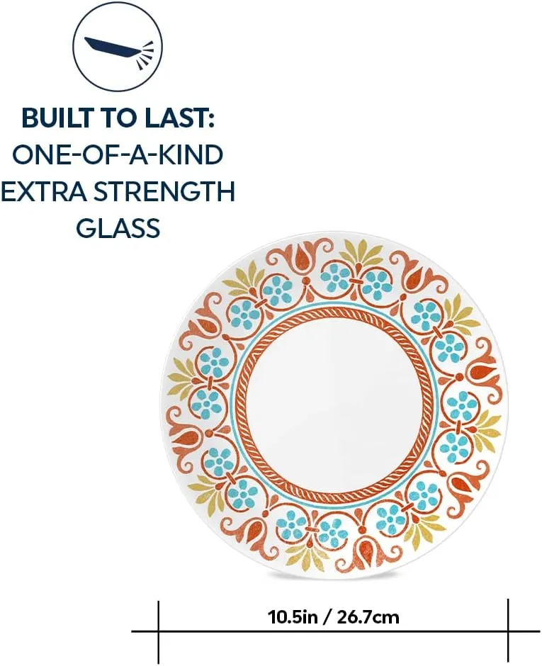 Corelle Vitrelle 10.25" Dinner Plates Set, Triple Layer Glass and Chip Resistant, Lightweight Round Plates, 8-Piece Terracotta Dreams