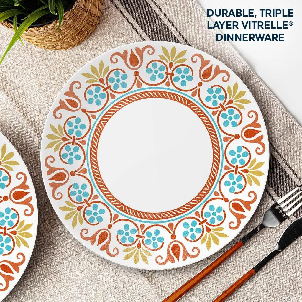 Corelle Vitrelle 10.25" Dinner Plates Set, Triple Layer Glass and Chip Resistant, Lightweight Round Plates, 8-Piece Terracotta Dreams