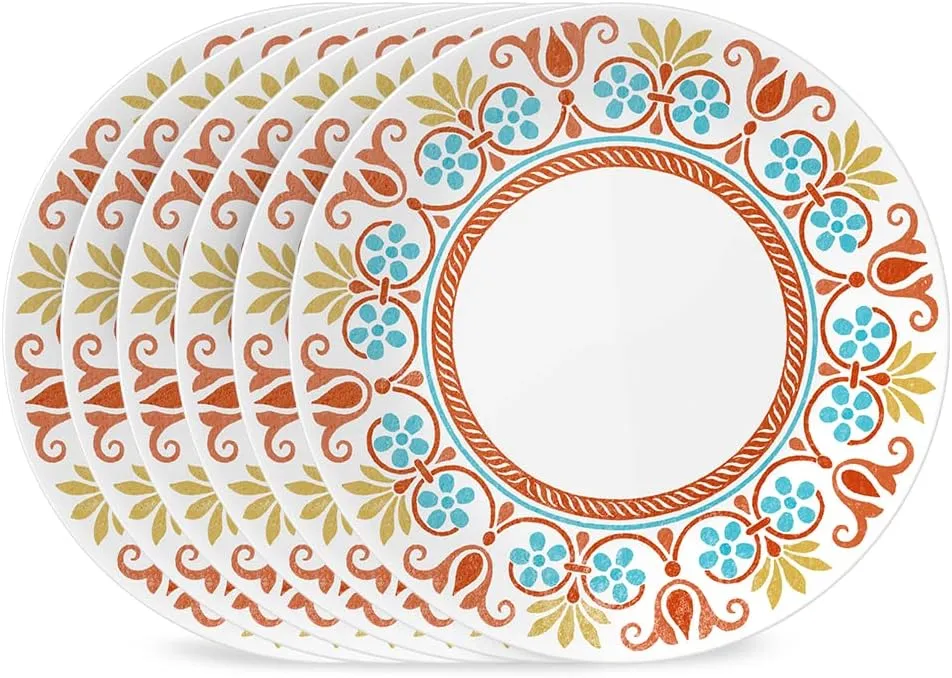 Corelle Vitrelle 10.25" Dinner Plates Set, Triple Layer Glass and Chip Resistant, Lightweight Round Plates, 8-Piece Terracotta Dreams