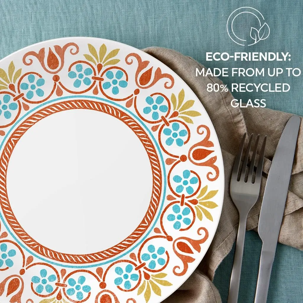 Corelle Vitrelle 10.25" Dinner Plates Set, Triple Layer Glass and Chip Resistant, Lightweight Round Plates, 8-Piece Terracotta Dreams