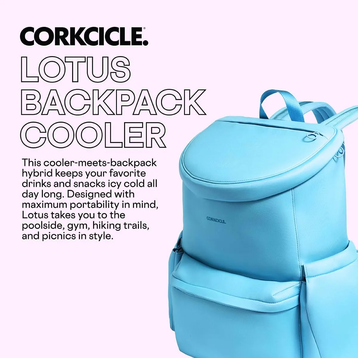 Corkcicle Lotus Backpack Cooler Bag,15.5”x17”–Keep Cool All Day with Portable Backpack Cooler–Side Pockets & Food Safe
