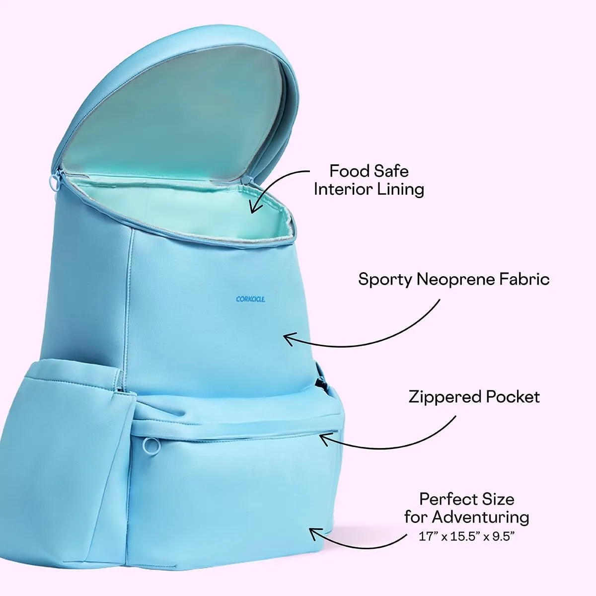 Corkcicle Lotus Backpack Cooler Bag,15.5”x17”–Keep Cool All Day with Portable Backpack Cooler–Side Pockets & Food Safe