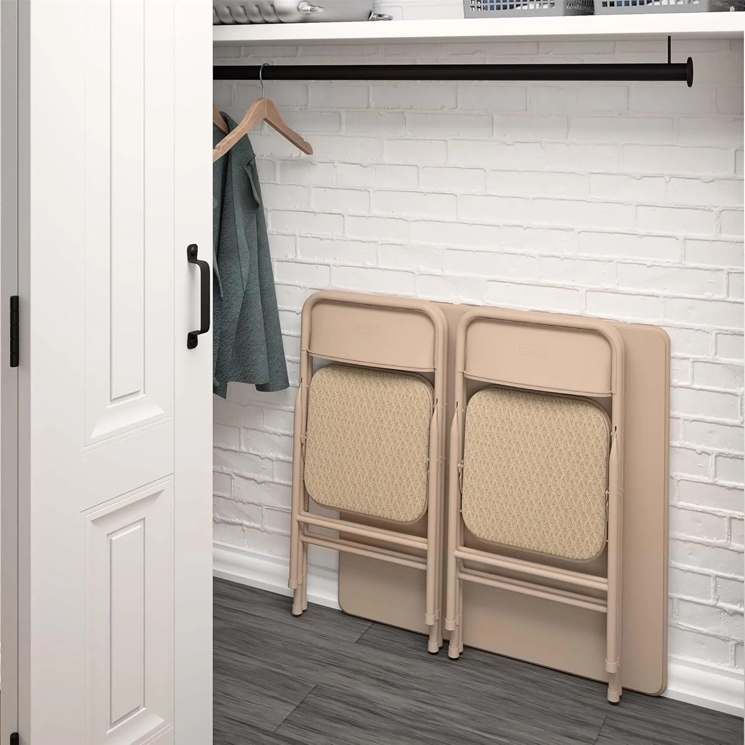 COSCO 5 Piece, Tan Folding Table and Chair Set.