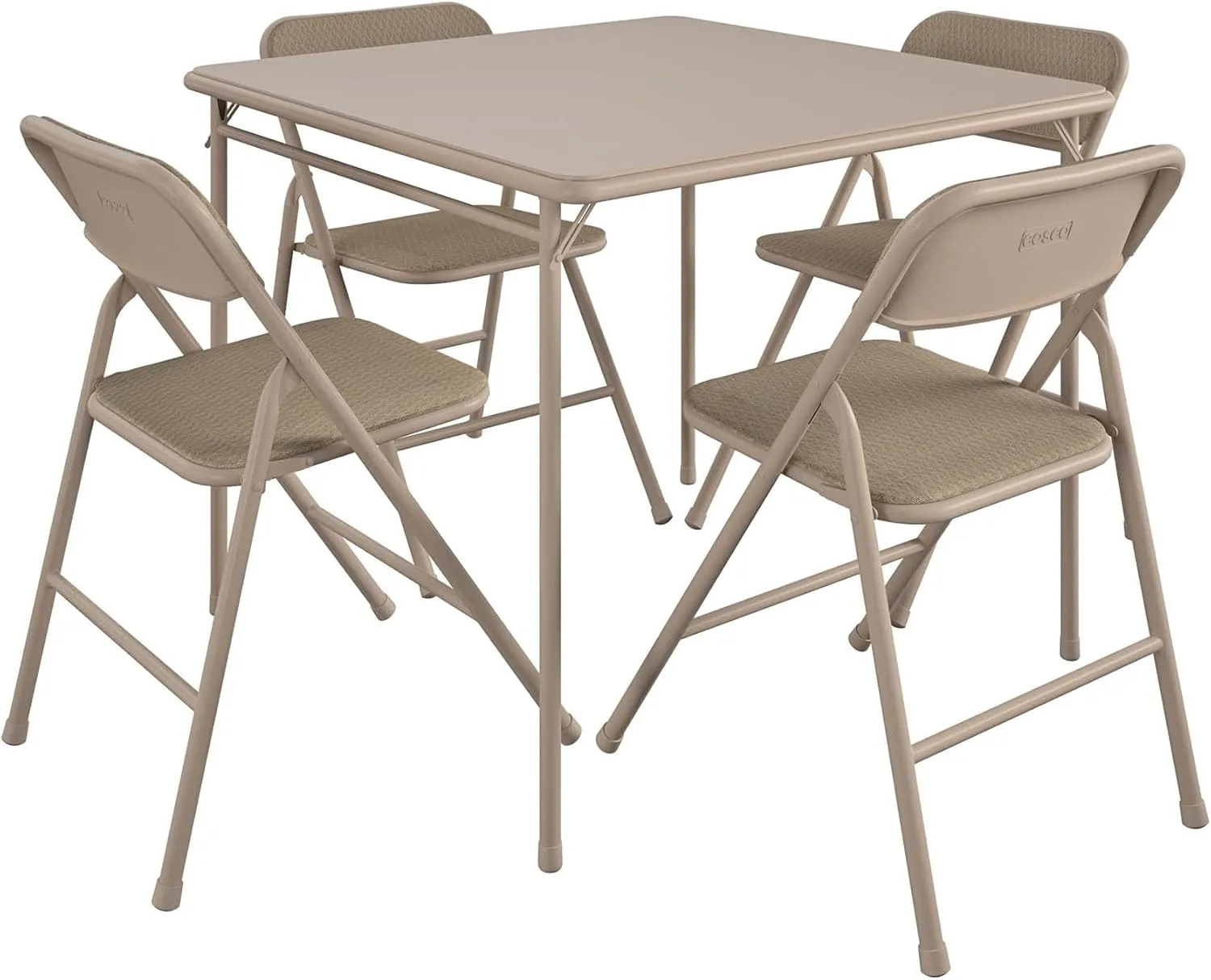 COSCO 5 Piece, Tan Folding Table and Chair Set.
