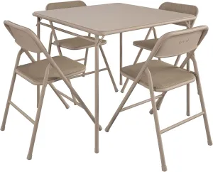 COSCO 5 Piece, Tan Folding Table and Chair Set.